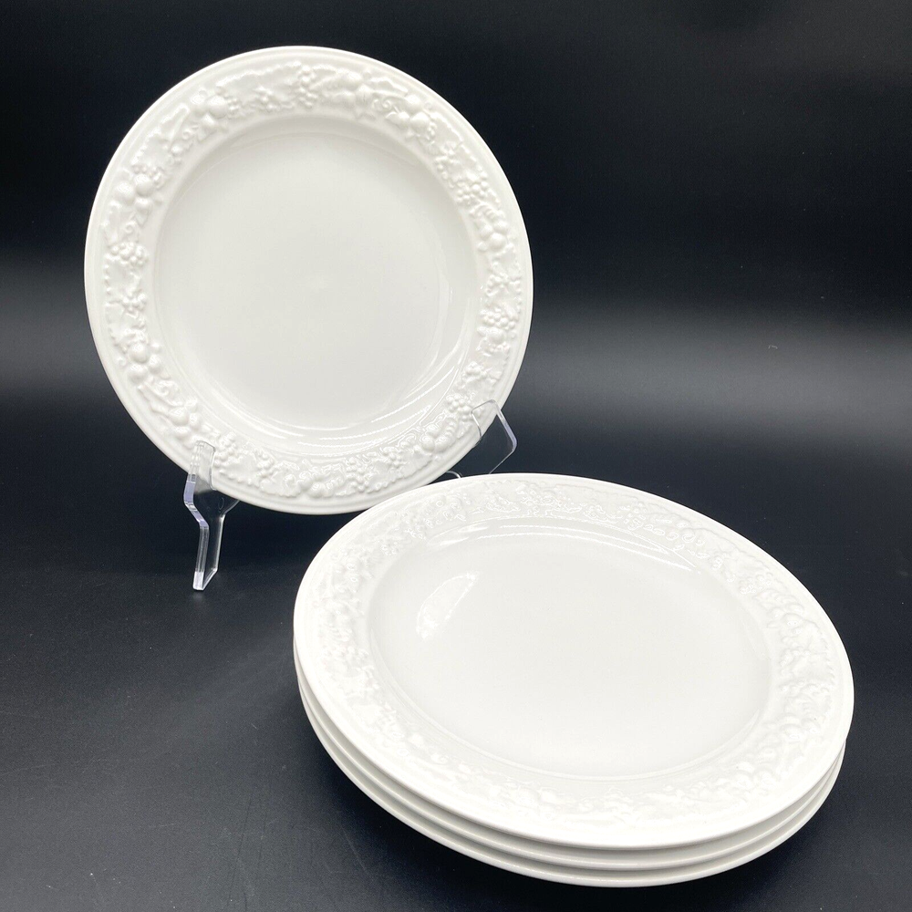4 Vintage Homer Laughlin White Dinner Plates Embossed Fruit Raised Relief 10