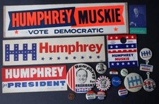 1968 Hubert H Humphrey for President 18 piece set HHH Pins Tabs Stickers & MORE-