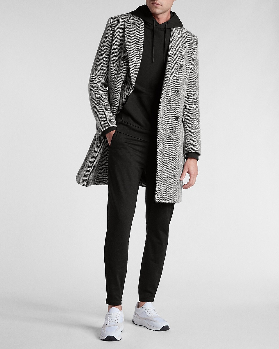 NEW EXPRESS $328 BLACK WHITE WOOL BLEND HERRINGBONE TOPCOAT NEW EXPRESS $328 BLACK WHITE WOOL BLEND HERRINGBONE TOPCOAT