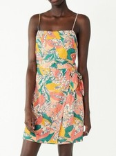 NWT NINE WEST XL CRACKLE LEAVES CORAL SIDE TIE FAUX WRAP MINI SQUARE NECK DRESS