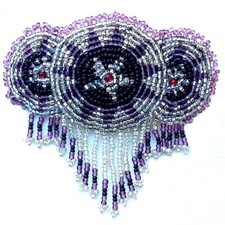 Handcrafted Beaded Barrette French Clip Purple Rossette Fringe