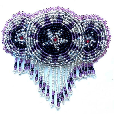 Handcrafted Beaded Barrette French Clip Purple Rossette Fringe
