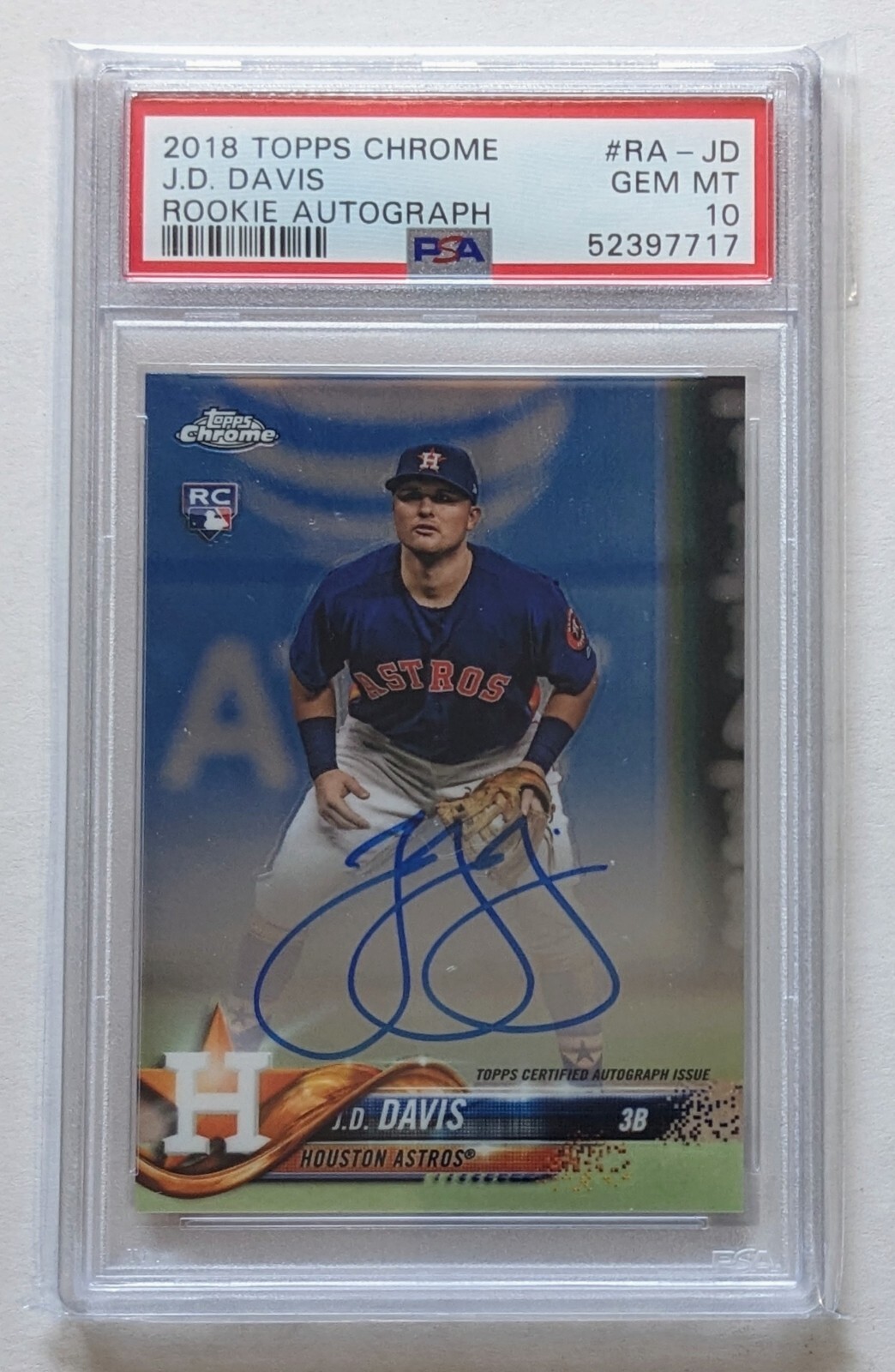 2018 Topps Chrome J.D. Davis Rookie Auto RC #RA-JD Athletics PSA 10 GEM MINT