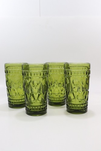 Vintage Set of 4 Park Lane Green Juice Glasses Indiana Colony Glass 1957-1970 - Picture 2 of 5