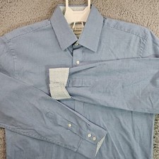 Ted Baker Dress Shirt Men 15.5 34/35 Flip Cuff Button Long Sleeve Blue Striped