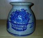 Great Bay Pottery Blue Apple Vase small Utensil holder Crock 4 in — photo 1