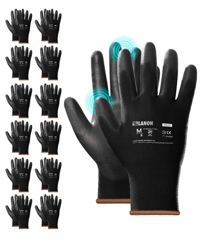 Gants De Travail En Nylon Enduit PU - Lot De 10 Paires, Taille L (9), Résistants Aux Déchirures, Pour Jardinage, Bricolage, Manutention
