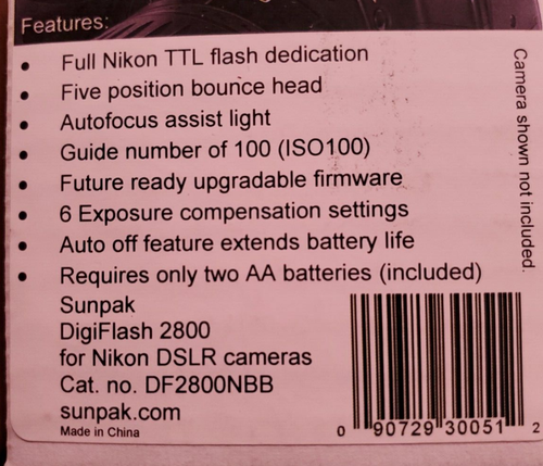(4) SUNPAK DigiFlash 2800 Electronic Flash Shoe Mount for Nikon DSLR Cameras NEW - Picture 3 of 21