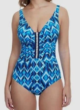$149 Profile by Gottex Women's Blue Ocean V-Neck One Piece Swimsuit Size 12