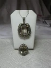 Art Deco Rock Crystal Ring Pendant Sterling Silver Germany Rare Retro Modern