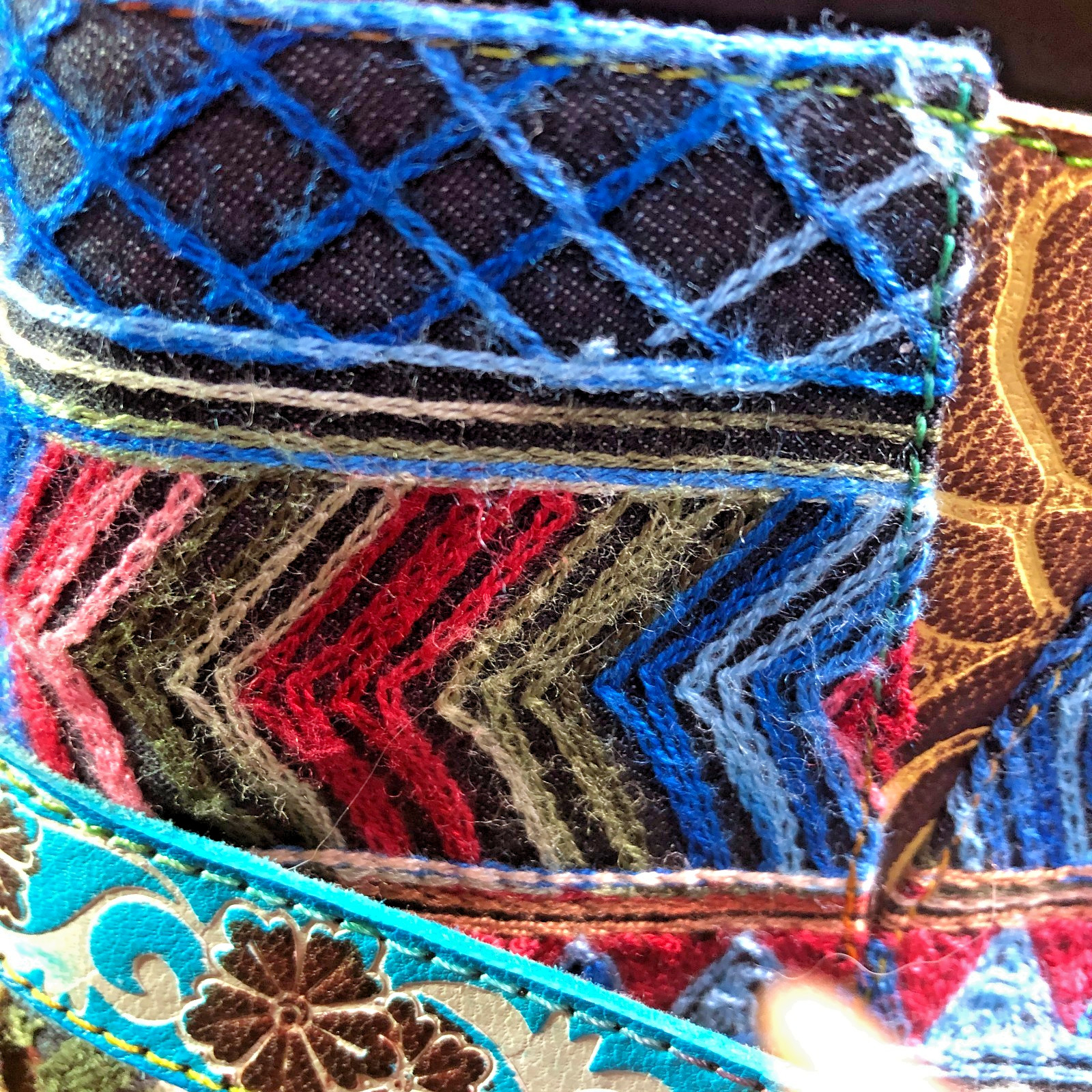 Boho Embroidered Patchwork Leather Ankle Boots Fl… - image 6