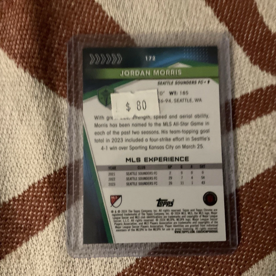 Jordan Morris 2024 Topps Chrome MLS Red Wave 1/5 #172  - Image 2 of 2