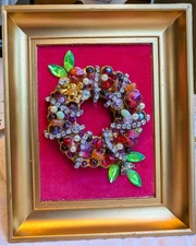 Vintage Jewelry Christmas Framed Art Tree Wreath Angel Collage Small Handmade