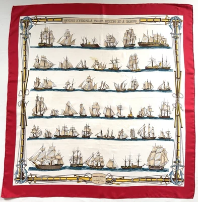 Carré en soie HERMES vintage "Navires d'Europe à voiles Mixtes et à vapeur" - Photo 1/4