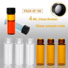 100pcs 4ml Glass Vials Amber/Clear Vials with Caps Small Lab Vials Sample Vials
