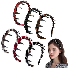 6Pcs Headbands with Teeth for Women, Retro High Skull Pearl Headbands, Non Slip