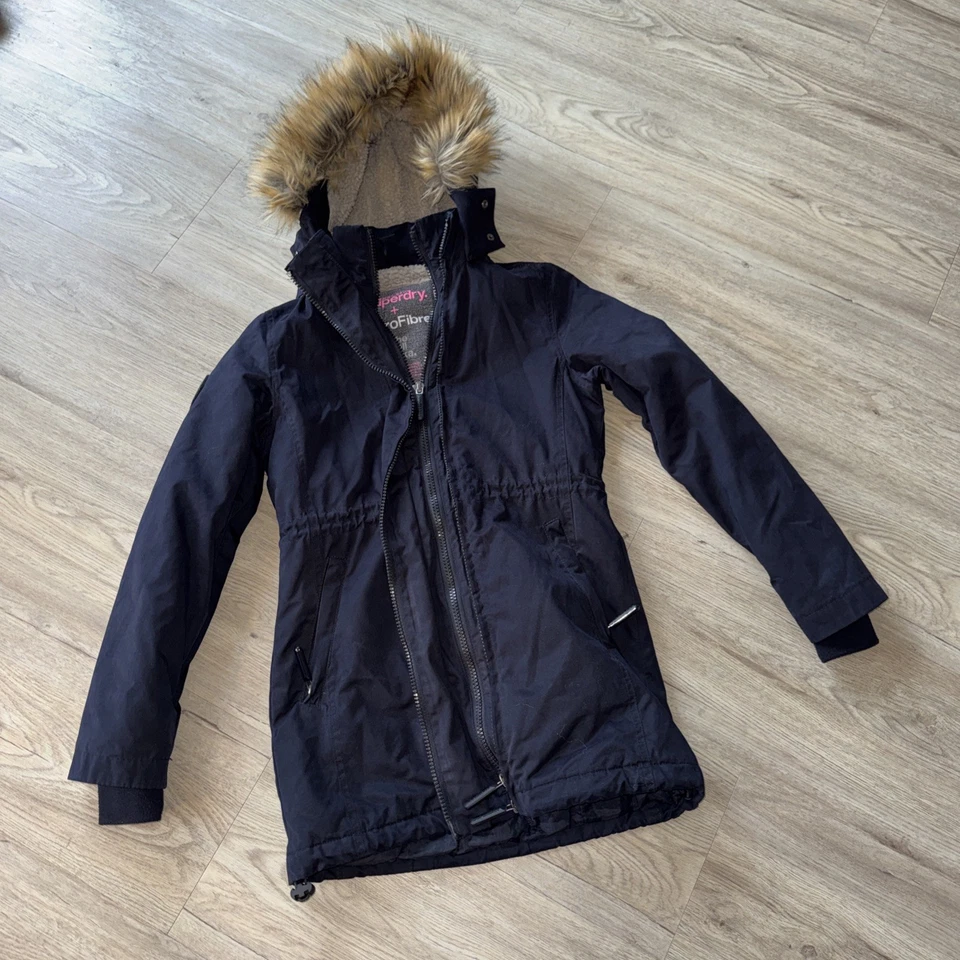 warme Superdry Gr. S Winterjacke Mantel gefüttert blau Damen TOP ZUSTAND !