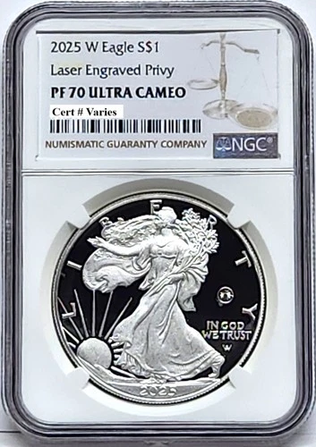 2025 w laser engraved privy proof silver eagle ngc pf70 brown