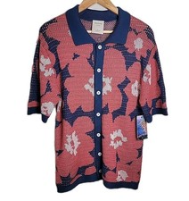 Massive Luxury Knit Crochet Mens Short Sleeve Shirt Size Medium Red Blue NEW