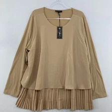 New DG2 by Diane Gilman size 2X Tan Neutral Pleated Stretch Elegant Blouse