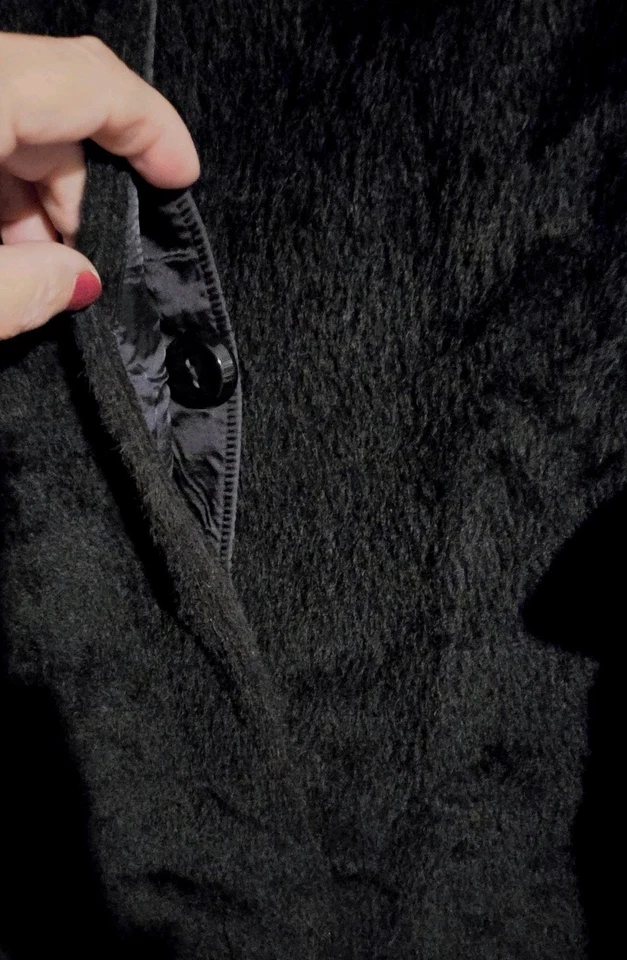 Katherine Kelly Alpaca Wool Coat Sz 18 Black Fur Classic Quiet Luxury Old Money - Image 2 of 4