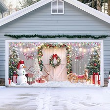 Christmas Garage Door Banner - 16 X 7 Ft, Large White  Pink Christmas Decoratio