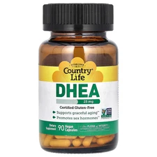 Country Life DHEA 25 mg 90 Vegetarian Capsules Gluten-Free, GMP Quality Assured,