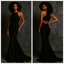 Sherri Hill Black Halter Evening Gown Size 2 Cutout Back Formal Dress Gala Prom 