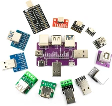 14Pcs USB Breakout Board Kit - Type a & C, 2.0 & 3.0, Male & Female Connectors