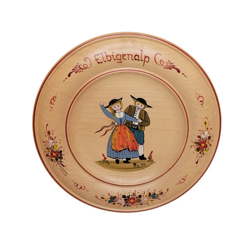 Austrian Wooden Plate Hand Painted Signed Dutch People Couple 8.5" Elbigenalp