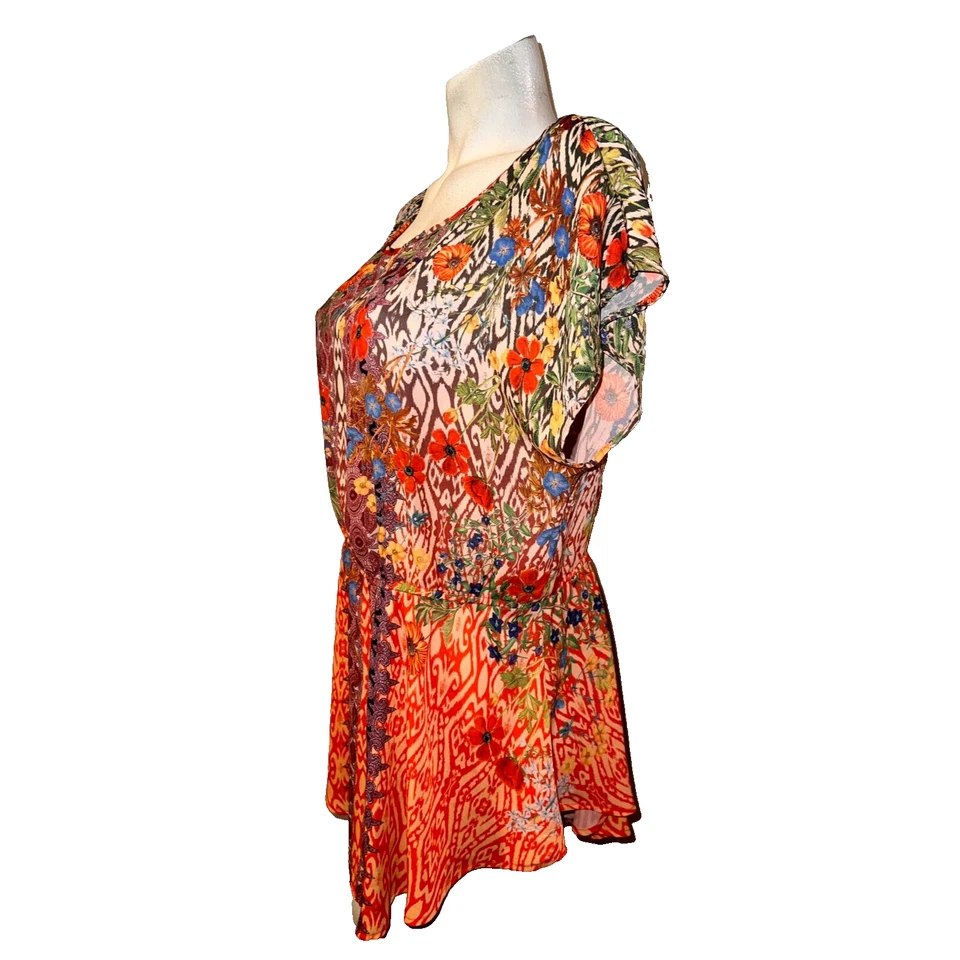 Blusa Monroe and Main Top Talla L Multicolor Floral Artsy Island SS Cintura Elástica Foto 4 de 4