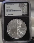 2022 US Silver Eagle $1 NGC MS70 Florida Black Core Slab