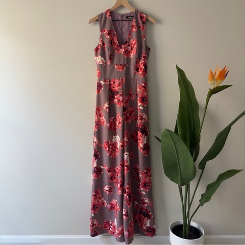 Sugar + Lips Floral V-Neck Jumpsuit Zip Up Back Sleeveless Full Wide Leg Zipper