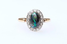 Antique, Edwardian opal & diamond cluster ring, 18ct yellow gold & platinum