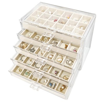 HOUKANWE Acrylic Earring Holder Organizer with 5 Drawers Clear Earring Organi...