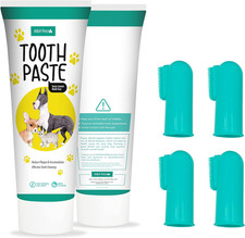 Dog Toothbrush and Toothpaste Set Finger Brush for Dogs Cats Dental Care 4 Ct
