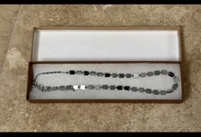 Silver Tone Beaded Chevron Herringbone Link Necklace Fishbone Fish bone Chain