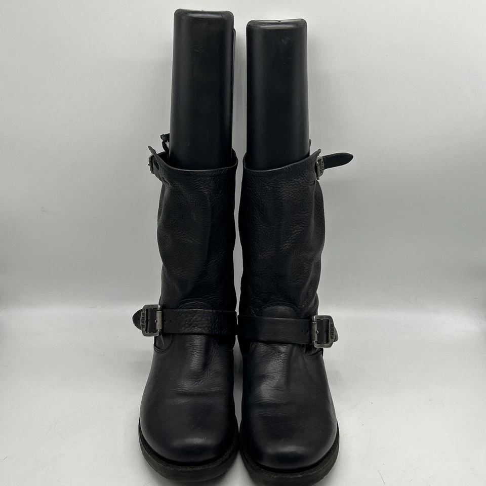 Frye Engineer 12R 靴子女式 8.5B 黑色皮革摩托扣坚固美国 — 第 3/4 张图片
