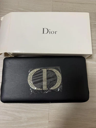 Trousse de maquillage Dior en cuir noir avec logo et poche de rangement neuve