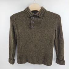 Banana Republic Mens Small Lambswool Speckled Knit Button Mock Neck Sweater