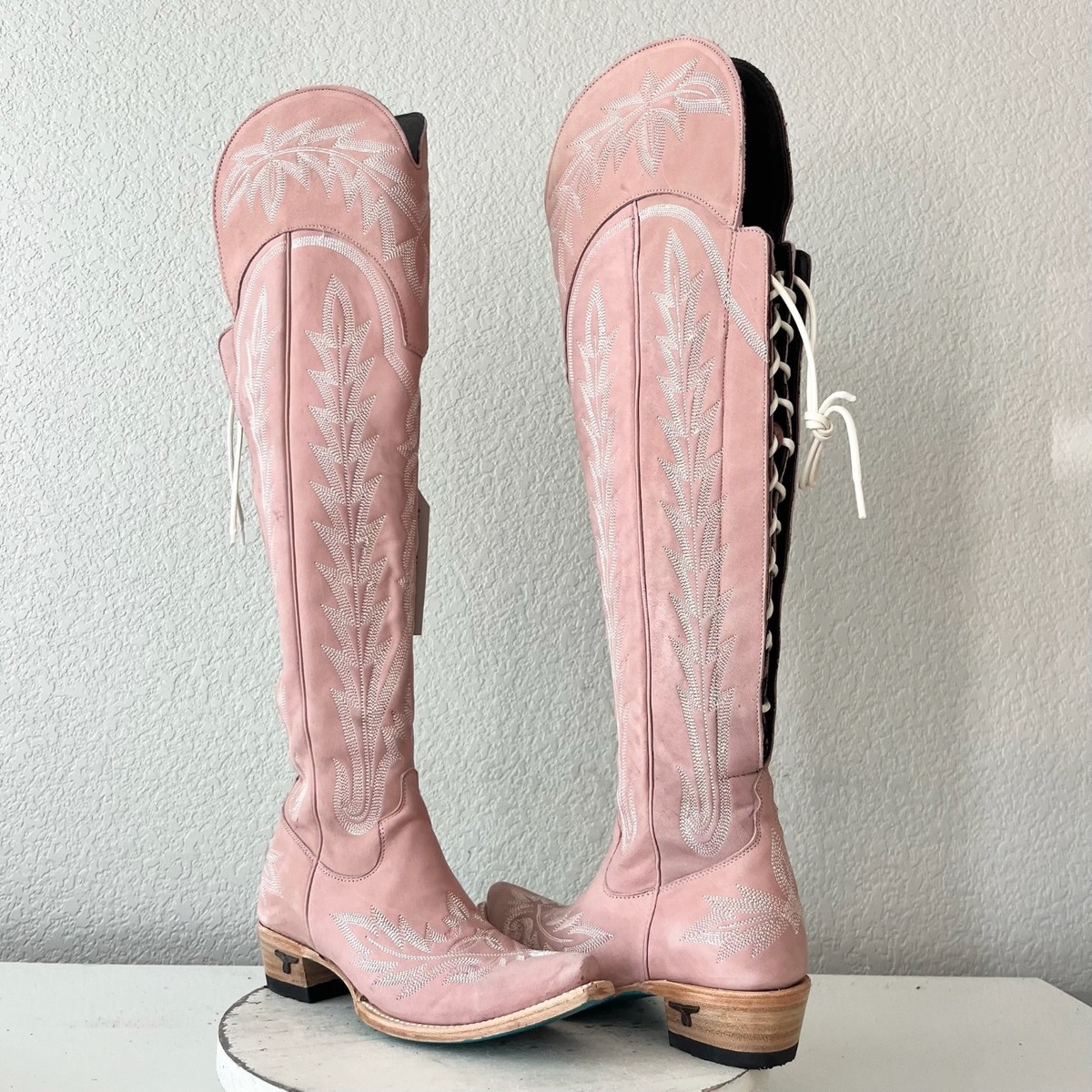 Lane LEXINGTON Over the Knee Womens Cowboy Boots Pink Western Cowgirl  Lace up