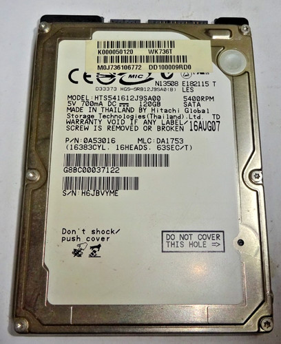 HITACHI ***HTS541612J9SA00*** 120 GB *** SATA HDD Notebook 2,5 Zoll #NFP1375