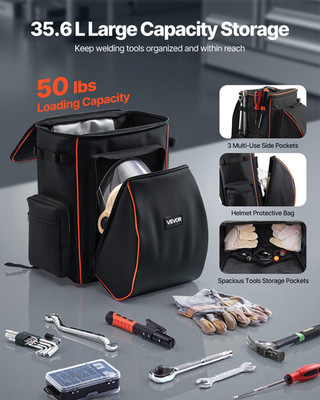 VEVOR Welding Backpack, 33L Welder Backpack with Insulated Bag & Helmet Bag, 600