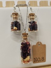 Mini Spell Jar Necklace Earring Set Camellia Jasmine Rose Carnelian