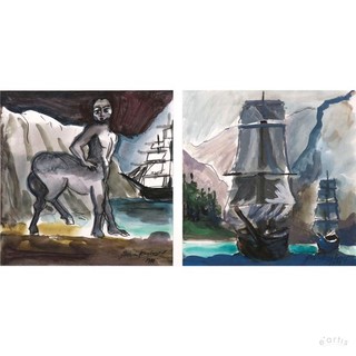 LAMBERT MARIA WINTERSBERGER 2x GOUACHE HARBOUR KENTAUR SHIP UNIQUE VP: €5500