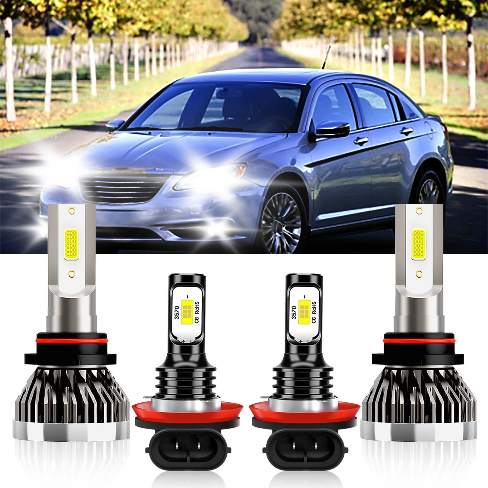 For Chrysler 200 2013-2015 LED Headlight High Low Beam+ Fog Light Bulbs Combo