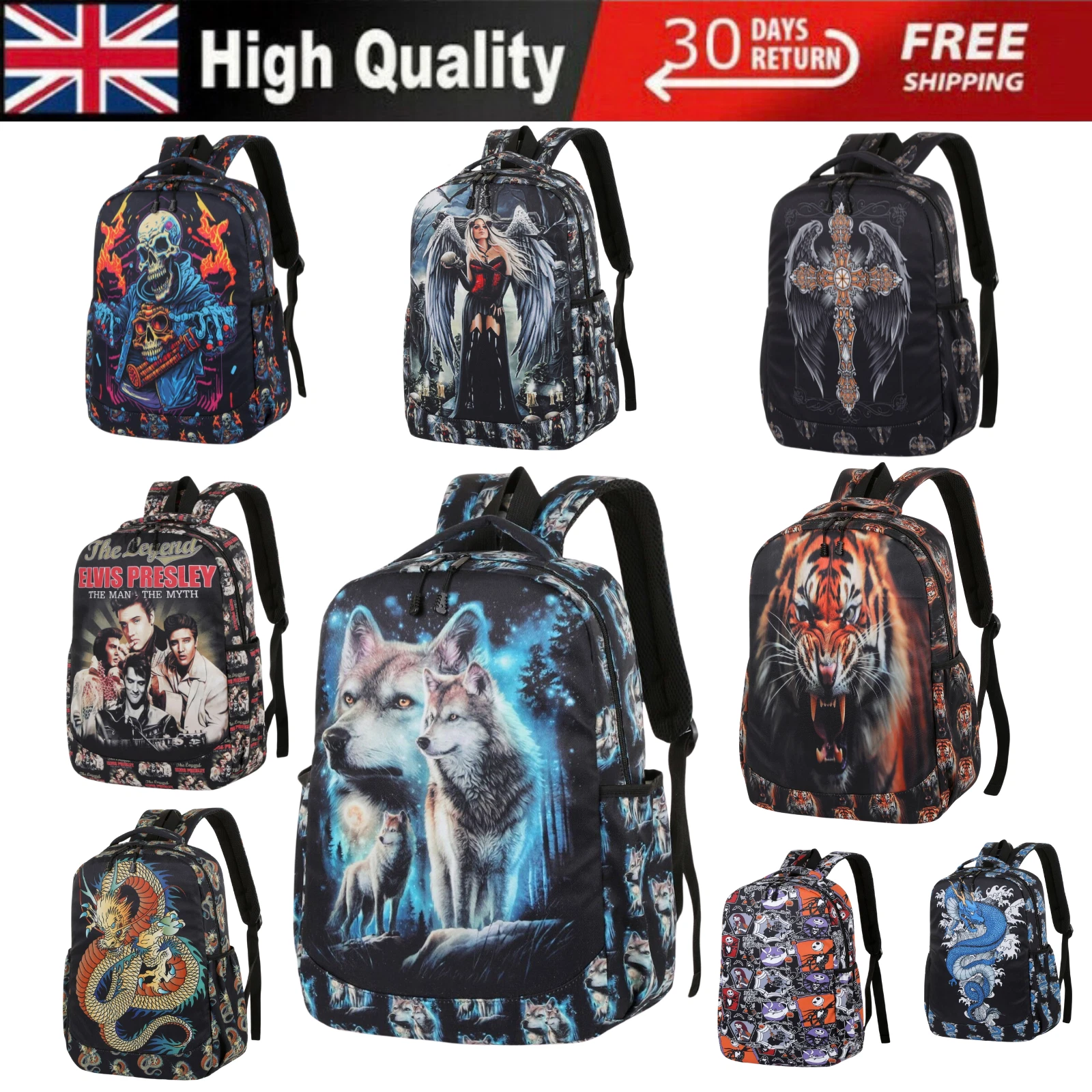 UNISEX PRINTED BACKPACK WOMEN SCHOOL GYM BAG TRAVEL SHOULDER HANDBAGS UK STOCK