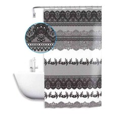 Tenda doccia vasca bagno impermeabile pvc 12 ganci effetto pizzo nero 200x240 cm