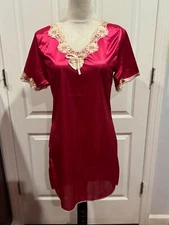 Women Short Sleeve Silky Thin Nightgown Burgundy Wine Sz S (32"Lx15"W)