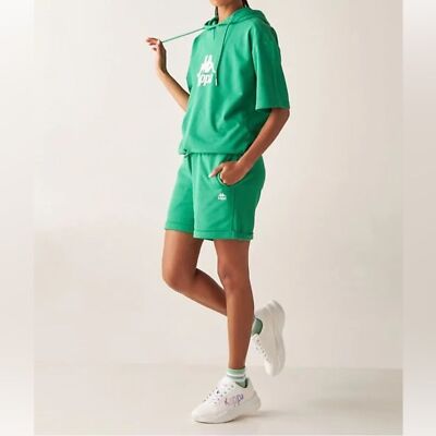Kappa Logo Print Hoodie Shorts Set Women s M Green Blokecore Casual Streetwear 